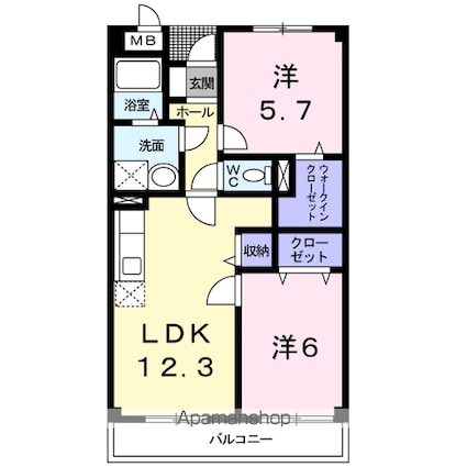 ビアンクール[2LDK/57.02m2]の間取図