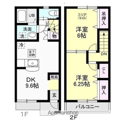 茨城県鹿嶋市平井東３丁目[2DK/57m2]の間取図