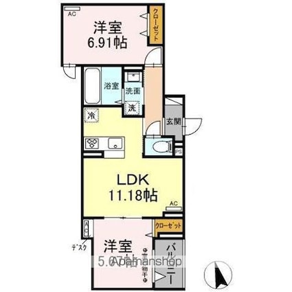 アヴァンス豊島　Ｂ[2LDK/53.5m2]の間取図