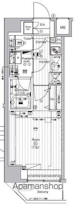 ザ・プレミアムキューブＧ潮見[1K/25.62m2]の間取図