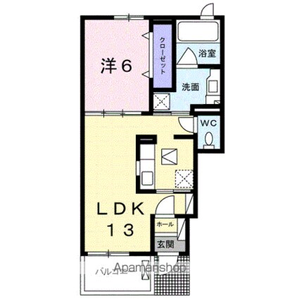 ピア六条Ⅱ[1LDK/45.09m2]の間取図