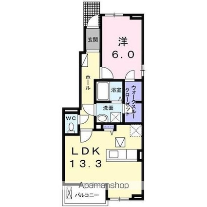 クレール　ハピネスＡ[1LDK/46.68m2]の間取図