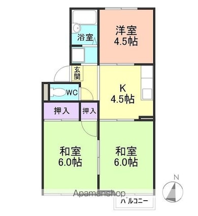 プレジール浜の宮[3K/44.71m2]の間取図