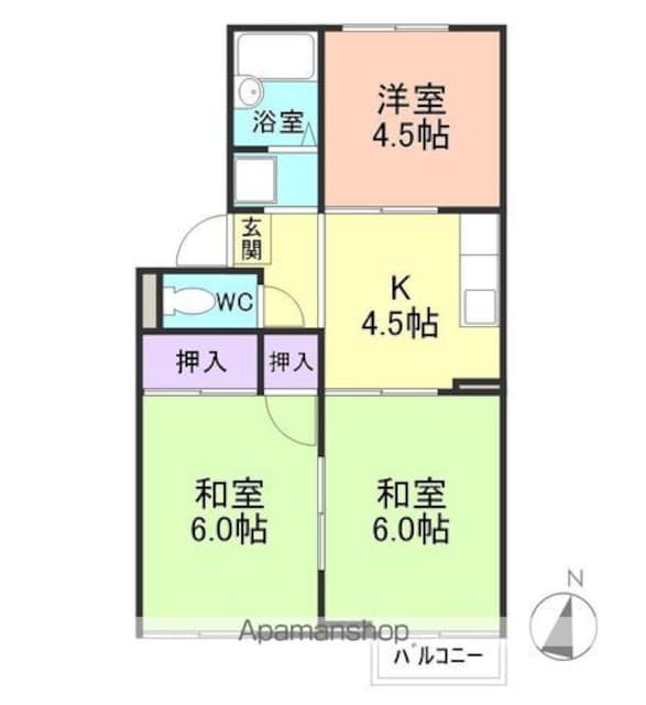 プレジール浜の宮[3K/44.71m2]の間取図