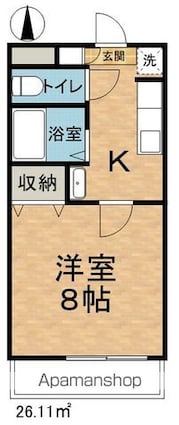 オークハイツ[1K/26.11m2]の間取図