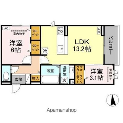 ＤーＲＯＯＭ住吉　メゾン・ド・シャノワール[2LDK/54.62m2]の間取図