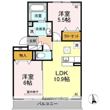 ウエスト　ヴィレッジⅡ　Ｂ棟[2LDK/52.27m2]の間取図