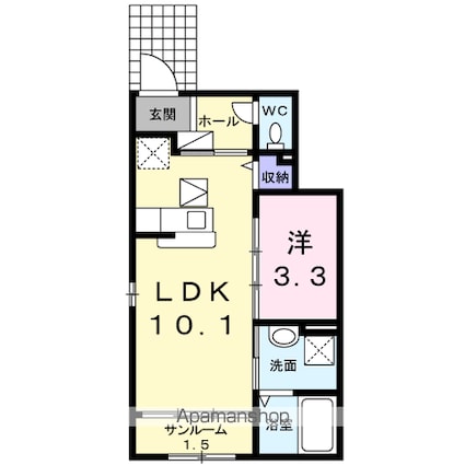 愛媛県四国中央市妻鳥町[1LDK/35.55m2]の間取図