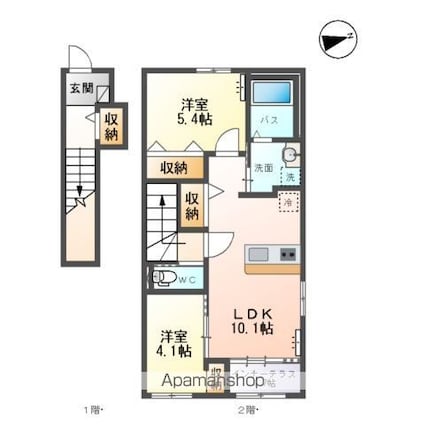 ラポムフルール（Ｌａ　Ｐｏｍｍｅ　Ｆｌｅｕｒ）[2LDK/54.83m2]の間取図