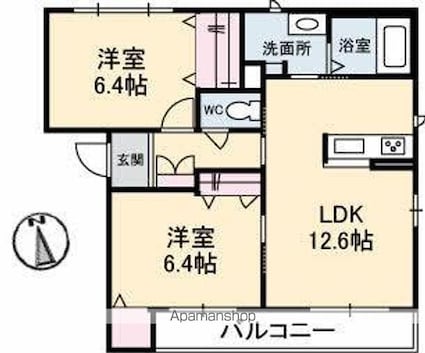 シャーメゾン伏石町[2LDK/59.55m2]の間取図