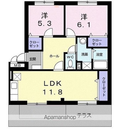 香川県高松市国分寺町国分[2LDK/63.54m2]の間取図