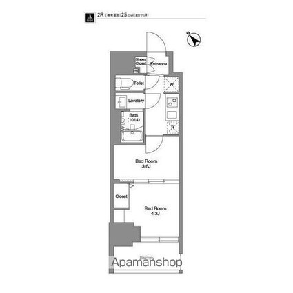 ＢＰＲレジデンス王子イースト[2K/25.24m2]の間取図