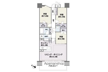ザ・パークハウス赤坂タワーレジデンス（１６０３）[3LDK/78.96m2]の間取図