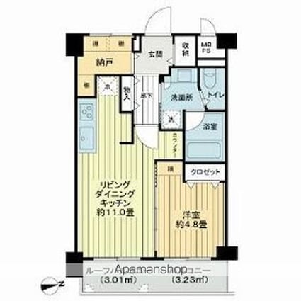 ライオンズマンション上北沢[1SLDK/44.55m2]の間取図