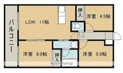 ピュアハイツ観音寺[3LDK/65.27m2]の間取図
