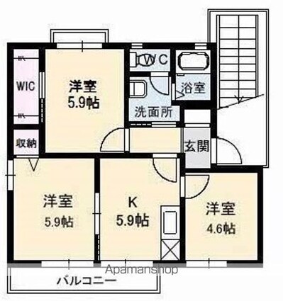 岡山県倉敷市沖新町[3K/50.9m2]の間取図