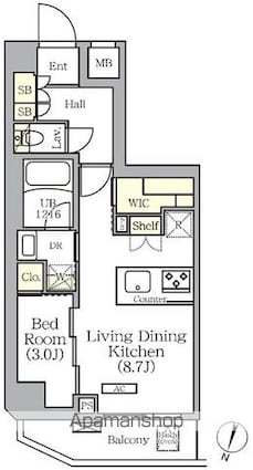 ＡＲＫＭＡＲＫ世田谷砧[1LDK/34.04m2]の間取図