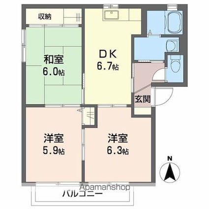 シャーメゾン　ラヴィ　Ｅ棟[3DK/54.07m2]の間取図