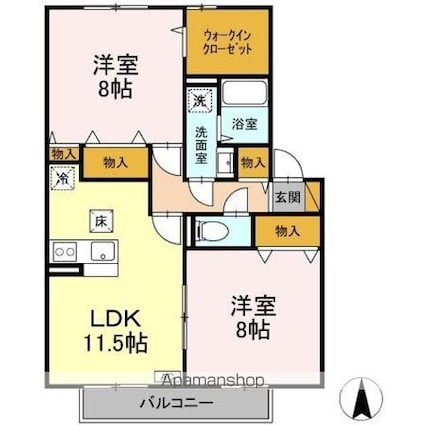 ＲＯＹＡＬ　ＧＡＲＤＥＮ　ＣＡＳＡＨＡＲＡ[2LDK/67.53m2]の間取図