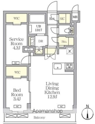 アジールコート都立大学[1SLDK/49.52m2]の間取図