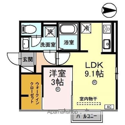 ポワロ　ＩＩＩ[1LDK/32.77m2]の間取図