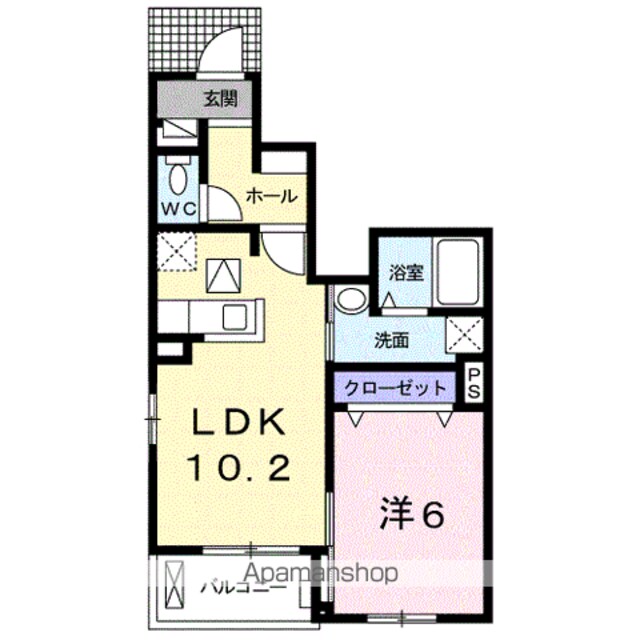 ヴェルソー有本Ⅰ[1LDK/41.24m2]の間取図