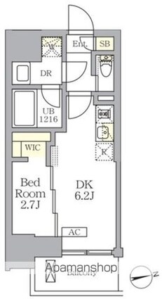 ザ・ライオンズフォーシア文京湯島[1DK/25.56m2]の間取図
