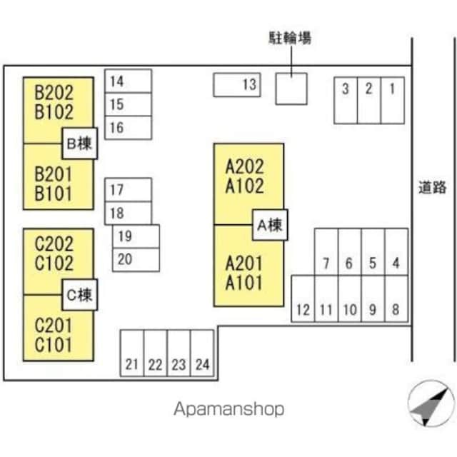 セジュール瑞穂　Ａ棟[2LDK/55.4m2]の配置図