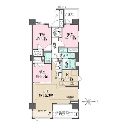 ザ・パークハウス東陽町翠賓閣[3LDK/76.83m2]の間取図