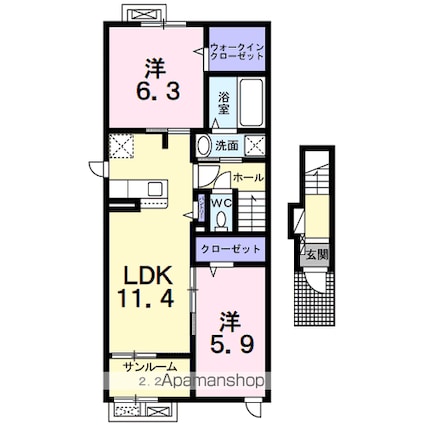 カーサ・ボヌール[2LDK/61.88m2]の間取図