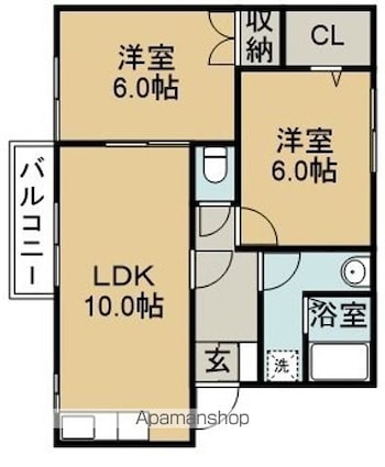 カーサ平子[2LDK/53.84m2]の間取図