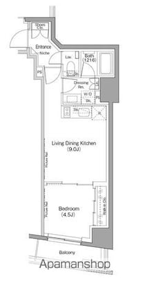ザ・パークハビオ日本橋小伝馬町[1LDK/35.31m2]の間取図