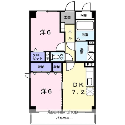 ボナールフェンテ[2DK/47.61m2]の間取図