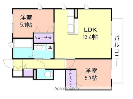 アヴェンヌ太田[2LDK/58.54m2]の間取図