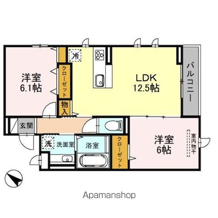 東京都世田谷区桜上水１丁目[2LDK/57.47m2]の間取図