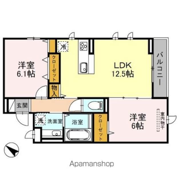 東京都世田谷区桜上水１丁目[2LDK/57.47m2]の間取図