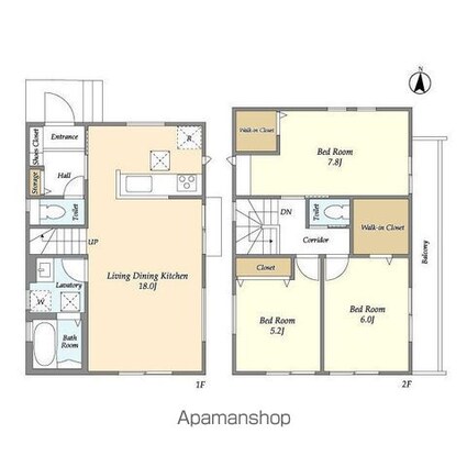 上北沢１丁目貸家２号棟[3LDK/86.94m2]の間取図