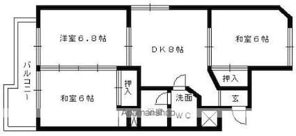霞ヶ丘ビル[3DK/53m2]の間取図