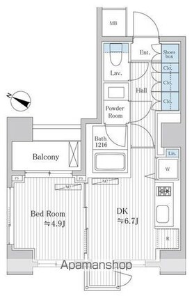 プラチナビュー白金台[1DK/33.08m2]の間取図