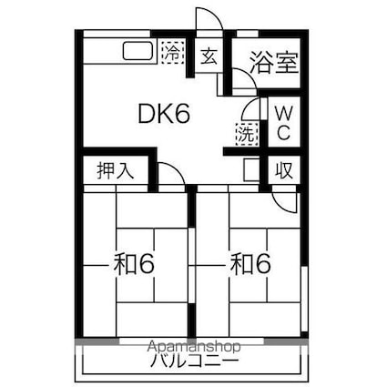 シティハイムグリーンユイＢ[2DK/38m2]の間取図