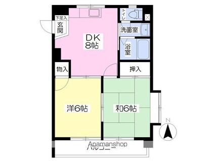 愛媛県松山市御宝町[2DK/38.88m2]の間取図
