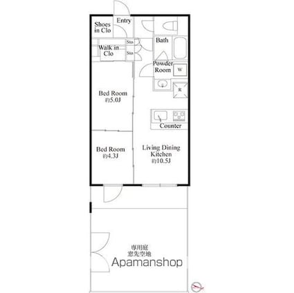 ラ・ミアカーサ東中野[2LDK/45.53m2]の間取図