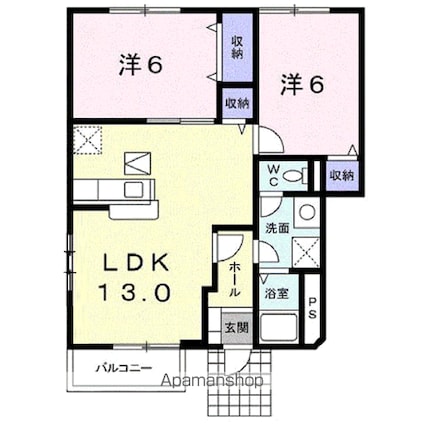 フォンテーヌＤ[2LDK/58.58m2]の間取図