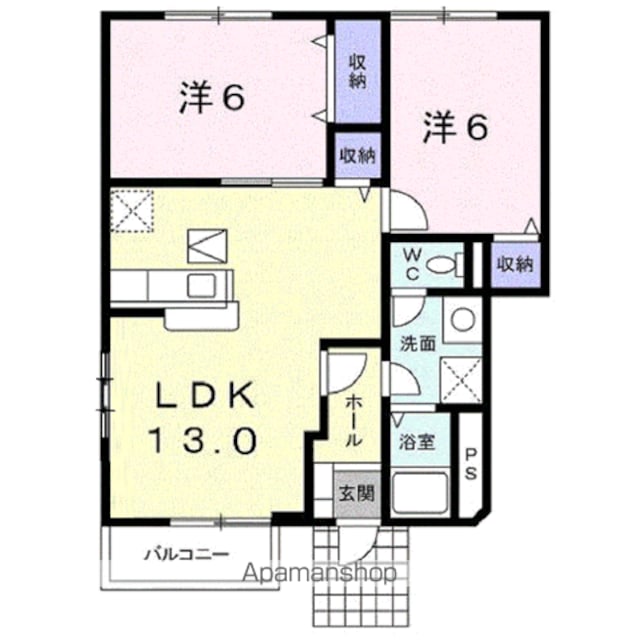 フォンテーヌＤ[2LDK/58.58m2]の間取図