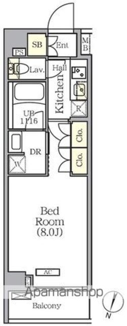 ＡＲＫＭＡＲＫ世田谷砧[1K/25.47m2]の間取図