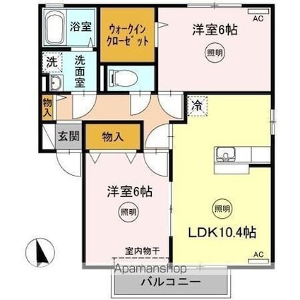リジェール東山崎　Ｃ・Ｄ棟[2LDK/55.44m2]の間取図