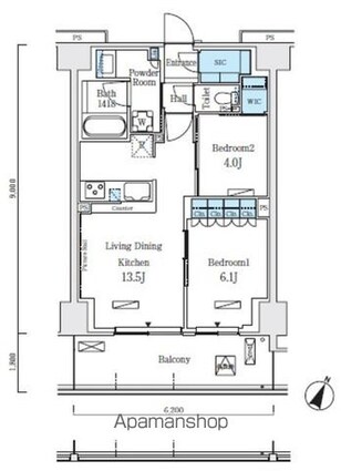 ロイヤルパークス赤羽ノース[2LDK/55.8m2]の間取図