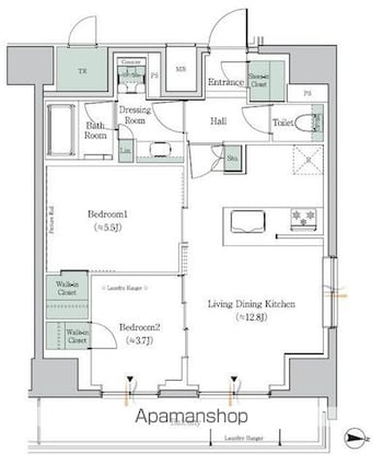 ワンルーフレジデンス中野南台[2LDK/55.74m2]の間取図