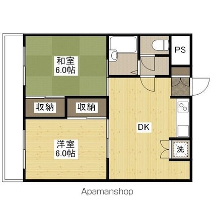 三原ルネッサンス[2DK/44.54m2]の間取図