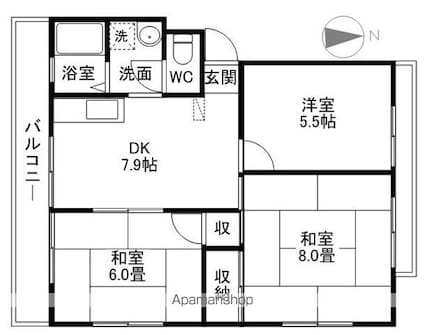 コーポラス石川[3DK/53.73m2]の間取図